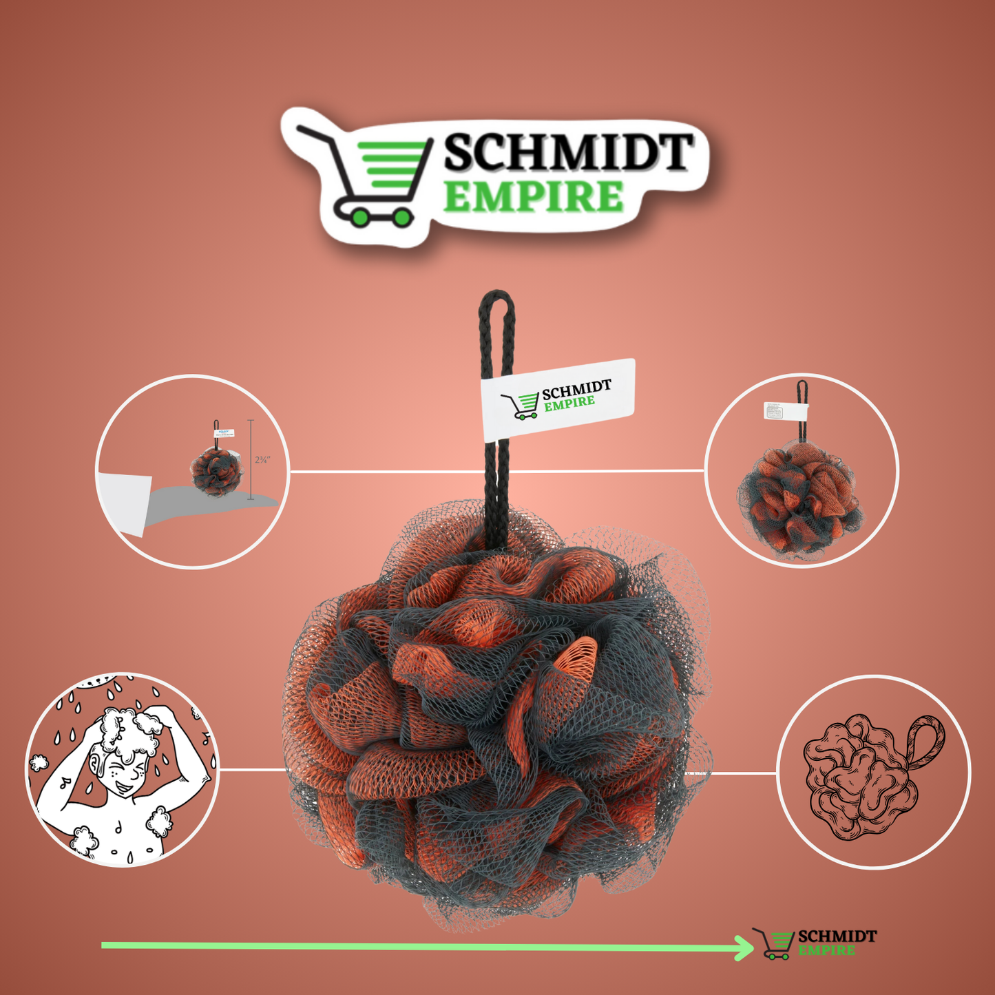 Schmidt Empire Men's Body Sponge for Everyday Use - Sponge Shower Balls, Mesh Loofahs Sponge Exfoliating Body Scrubber Bathroom Accessories (Pack of 1)